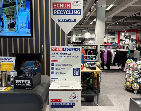 Schuhrecycling-Box bei Intersport Jürgensen in Flensburg