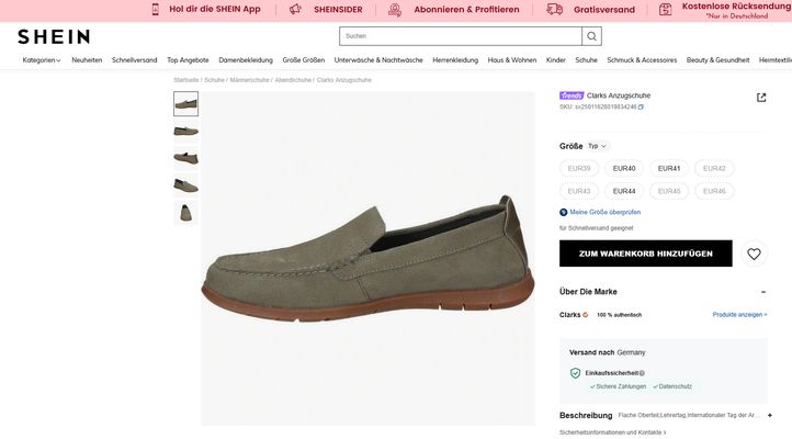 Clarks-Schuh auf der Shein-Website