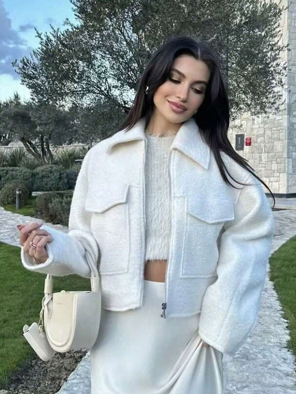 TRAFZA Übergroße Kunst-Wollmantel-Jacke für Damen