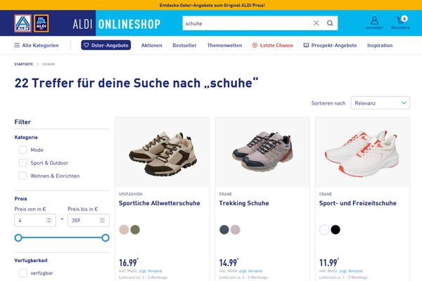 Auch Schuhe werden im Aldi-Onlineshop angeboten.