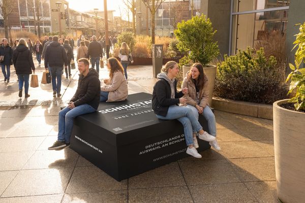Large shoe boxes were installed as seating.