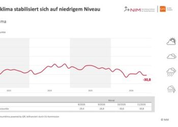 Liniendiagramm zeigt Konsumklima-Stabilitätsindex und niedrigem Niveau über einen Zeitraum mit leicht schwankender roter Linie.